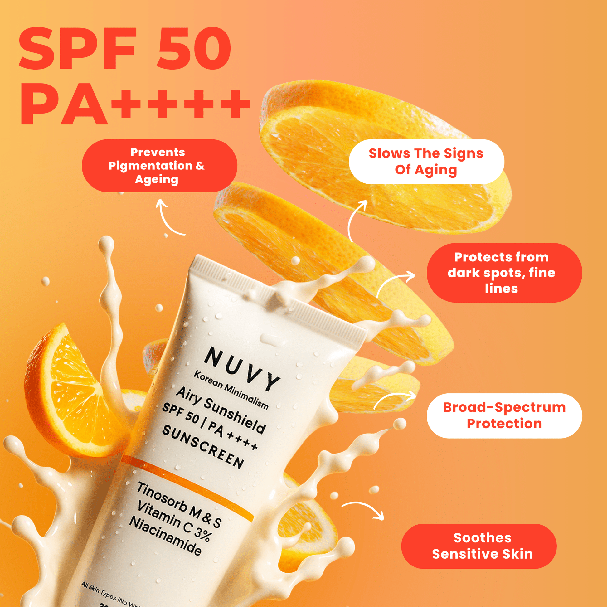 Airy Sunshield SPF 50+ | Vitamin C + Tinosorb M & S For All Skin Type - Nuvy