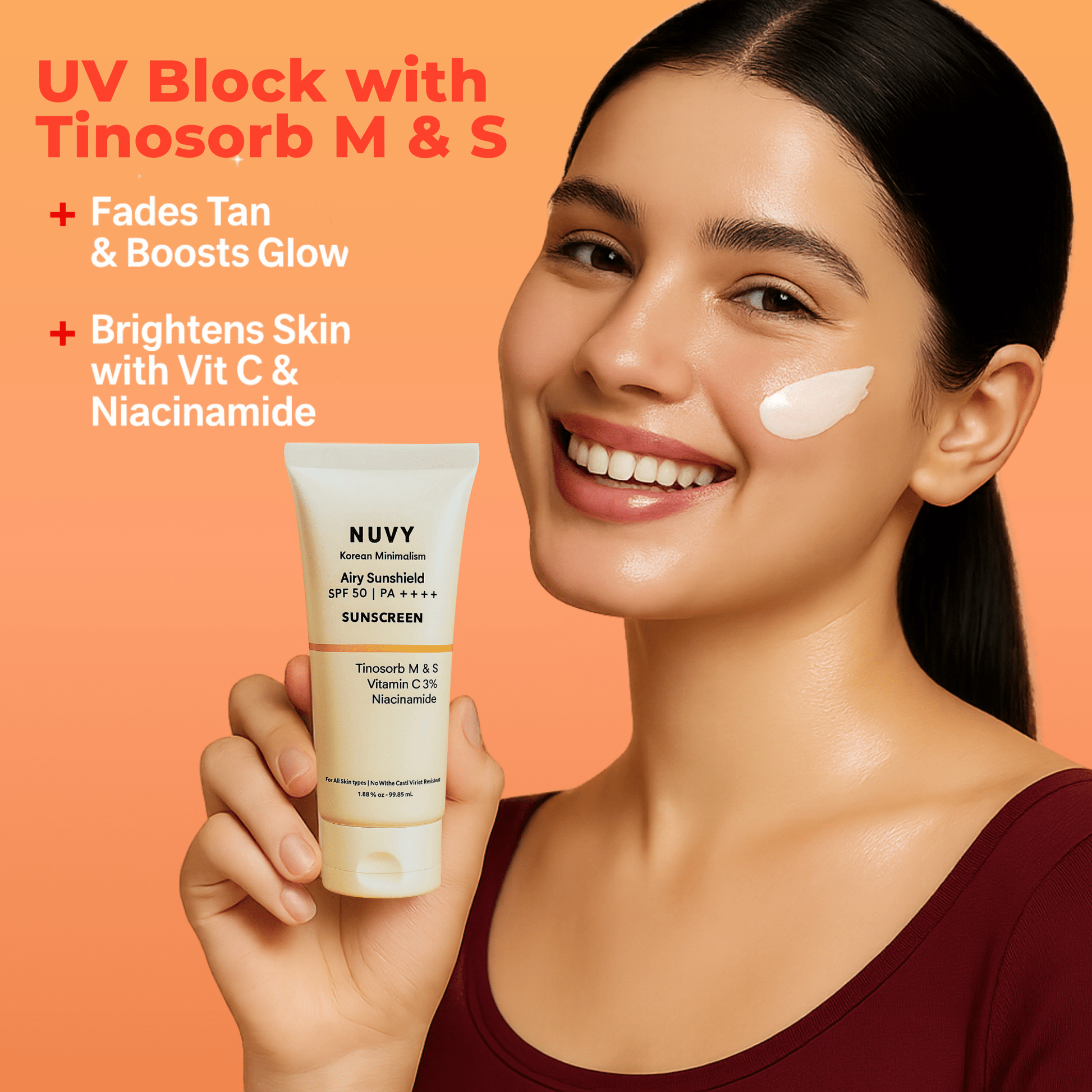 Airy Sunshield SPF 50+ | Vitamin C + Tinosorb M & S For All Skin Type - Nuvy